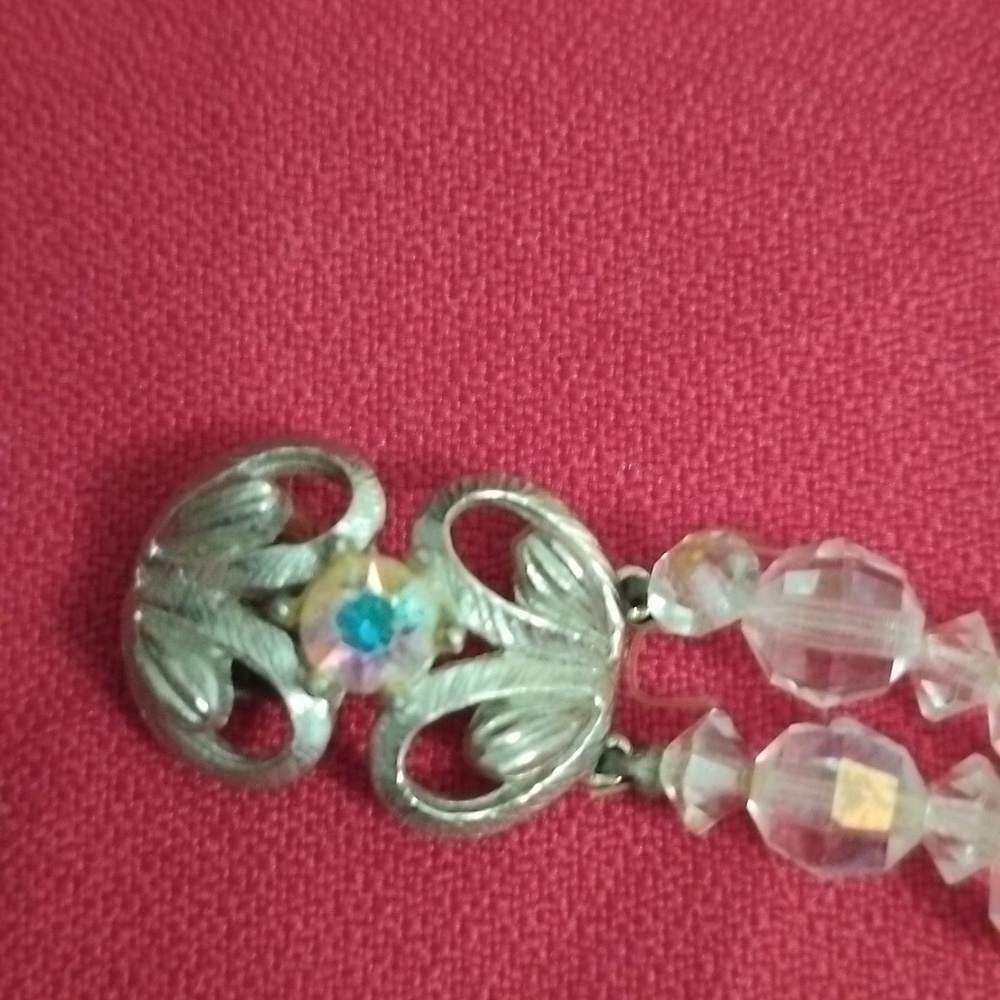 Vintage Estate Small AB Crystal 2 strand bracelet w Ornate Clasp - Picture 4 of 11